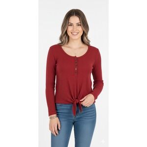 Hollister Red‎ Waffle Knit Casual Tee Tie Front Hi-Lo Hem Womens Size Medium